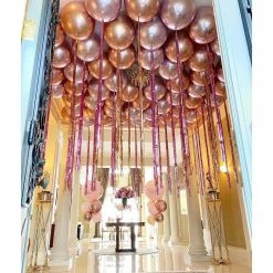 Puffnpop Orbz Balloons Ceiling Rose Gold Metallic Orbz Setup