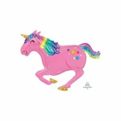 Puff And Pop Foil Balloons Supersize Pink Unicorn Rainbow Hair Foil
