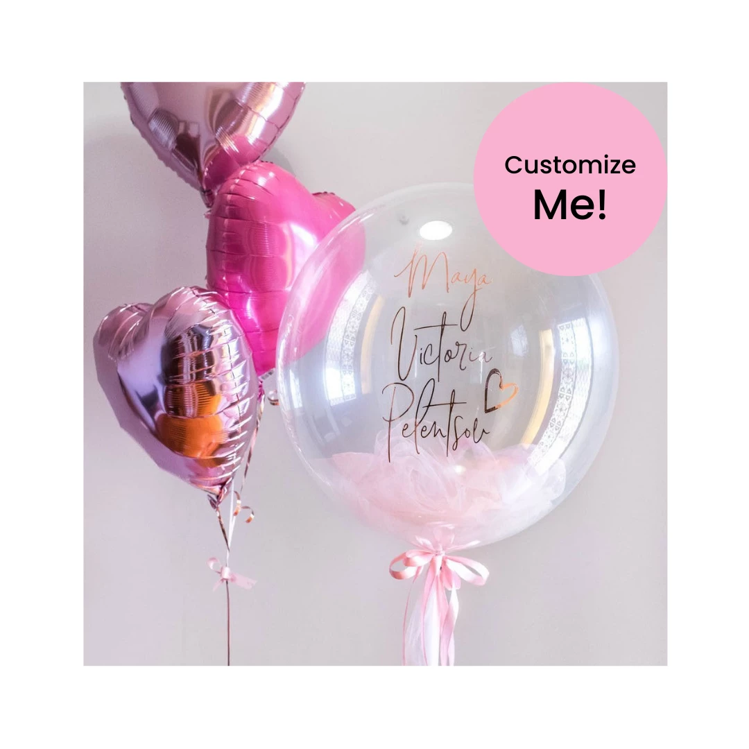 Puffnpop Bubble Balloon With Tulle & Heart Balloons Balloon Sets 3 Puffnpop Bubble Balloon With Tulle & Heart Balloons Balloon Sets