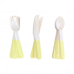 Puffnpop Yellow Wooden Cutlery (8sets) Tableware And Decorations