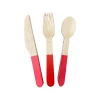 Puffnpop Paper Plates Red Wooden Cutlery Set (8sets)