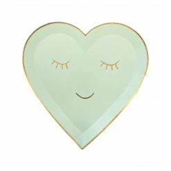 Puffnpop Mint Love Sleep Face Hearts Plates 7" (8pcs) Paper Plates
