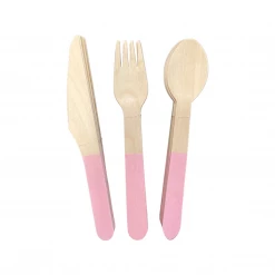 Puffnpop Tableware And Decorations Pink Wooden Cutlery Set (8sets)